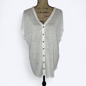 J Jill Love Linen Button Front Top Womens Sz XL White Sustainable Coastal Beachy